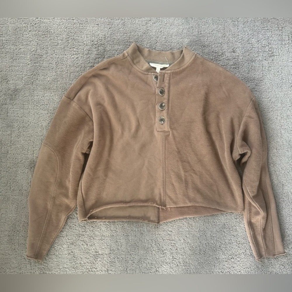 Gilded Intent Tan Cropped Cardigan Sweater | XS | Button Front Neutral Cozy Top